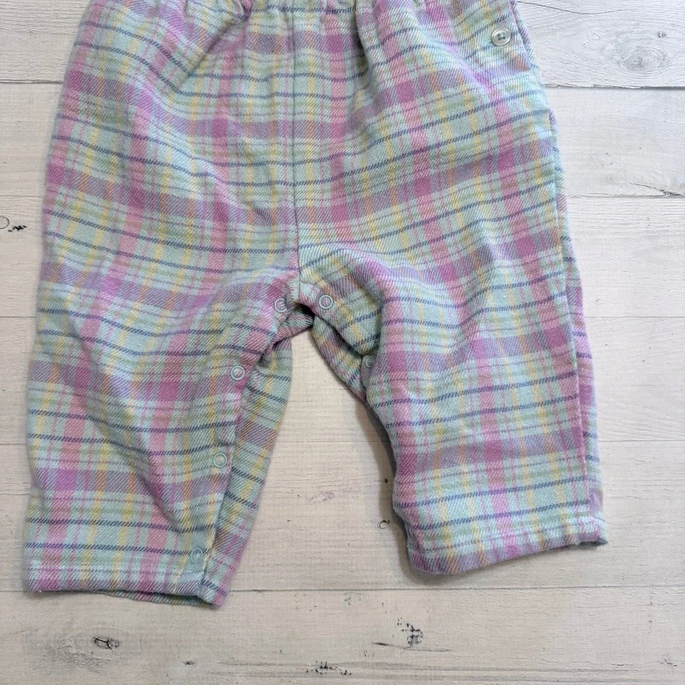Gymboree 2001 girls blue purple plaid‎ romper overalls acrylic wool 6-12 months